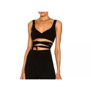 Live The Process Crop Top Women Small Theda Black Ribbed Knit Tie Detail Stretch
